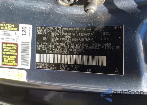 2016 Toyota Sienna Xle 8 Passenger z USA, uszkodzony, nr VIN 5TDYK3DC9GS730435